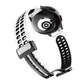 White silicone watch band with double-row holes and fold-over buckle, black hardware.