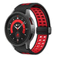 Black silicone watch band with double-row holes and fold-over buckle, red accents.