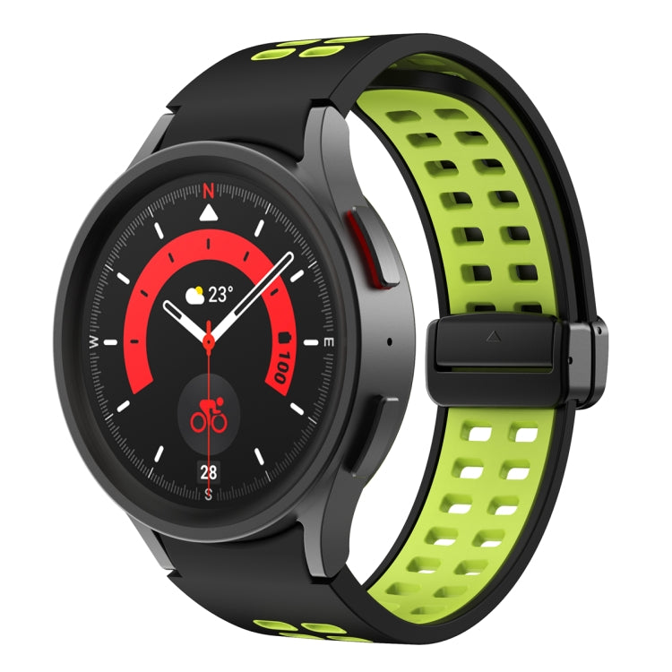 Silicone watch band with double-row holes and folding buckle, black with lime green band
