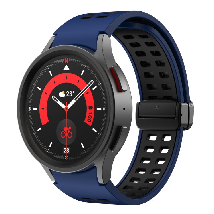 Silicone watch band with double-row holes and folding buckle, dark blue band with black case