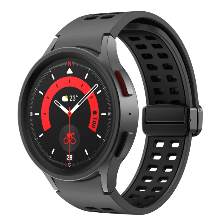 Silicone watch band with double-row holes and folding buckle, charcoal gray band with black case