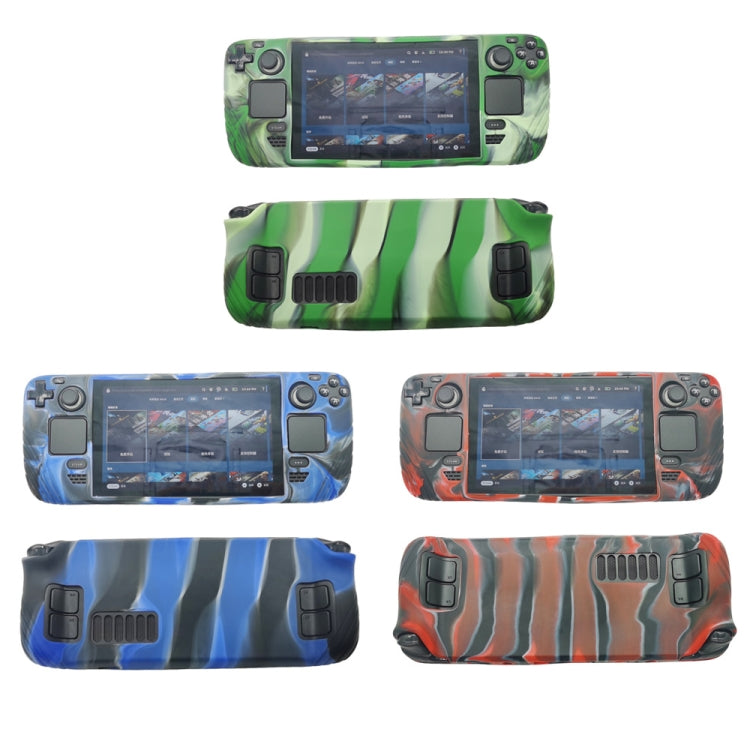 Patterned silicone game console protective cases: green camo, blue waves, orange waves
