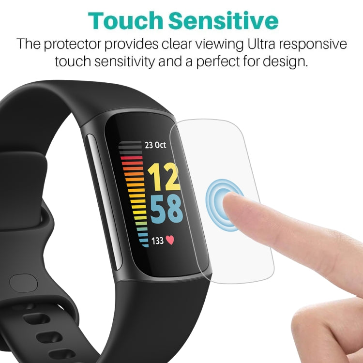 Clear hydrogel watch screen protector film on smartwatch, touch control surface