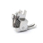 Silver sewing machine roller presser foot with spring, black roller, and curved shank