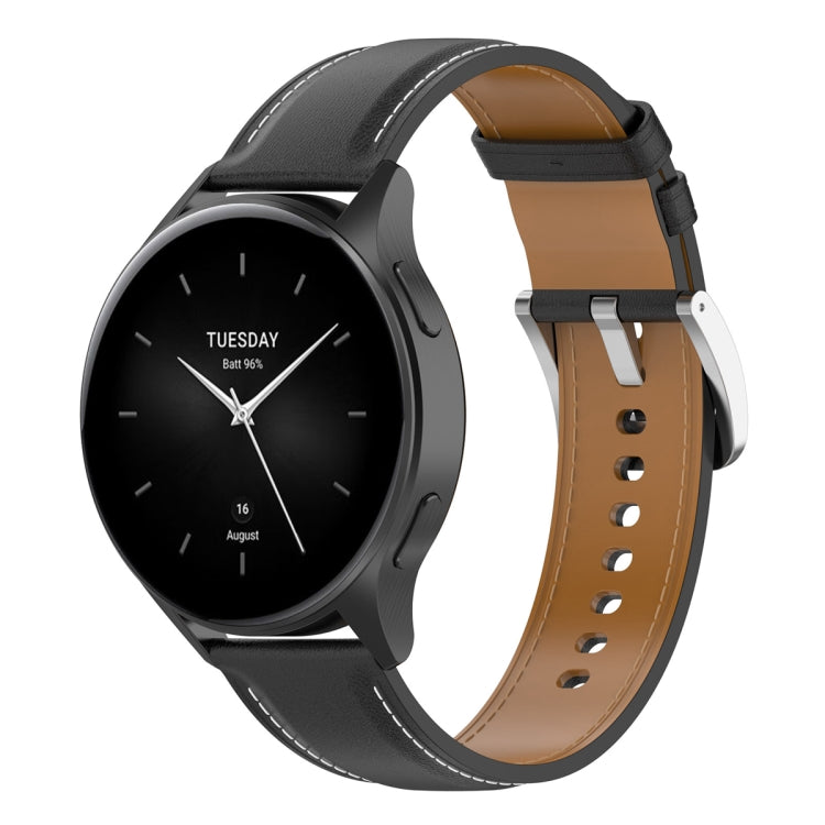 22mm genuine leather watch band in dark brown with metal clasp and punched holes