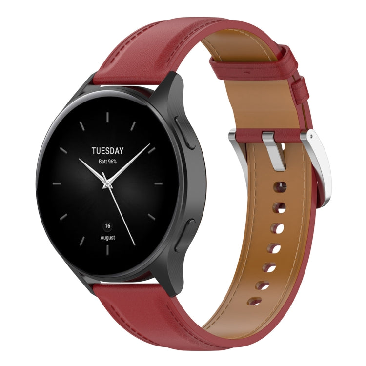22mm genuine leather watch band in red with metal buckle and perforated holes