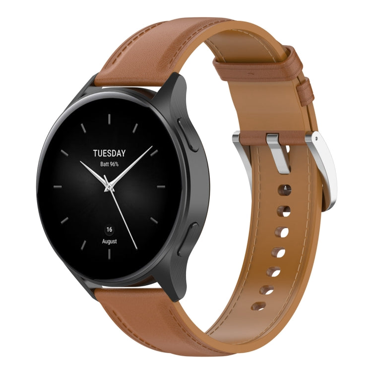 22mm genuine leather watch band in light brown with metal clasp and punched holes