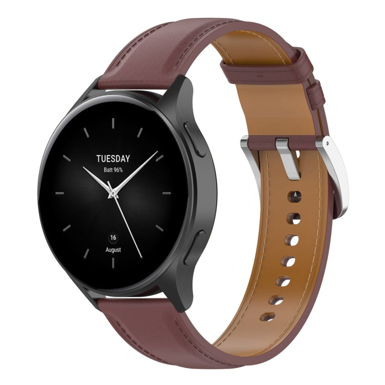 22mm genuine leather watch band in dark pink with metal clasp and punched holes
