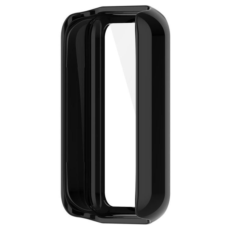 Protective watch case with integrated tempered glass, glossy black frame, for Amazfit Band 7