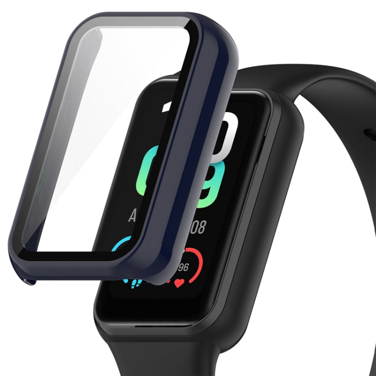 Protective watch case with integrated tempered glass, navy/blue frame, for Amazfit Band 7