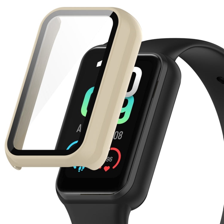 Protective watch case with integrated tempered glass, ivory/cream frame, for Amazfit Band 7