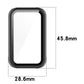 Protective watch case size diagram: 28.6mm wide, 45.8mm tall, black frame