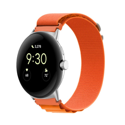 Orange nylon loop watch band with silver connector, adjustable for 41mm watch
