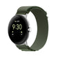 Green nylon loop watch band with silver connector, adjustable for 41mm watch