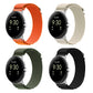 Four nylon loop watch bands with silver connectors in orange, starlight, green, black
