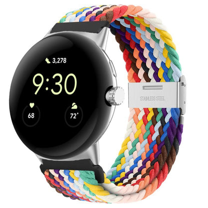 Multicolor woven nylon watch band with metal buckle, for 41mm smartwatch.