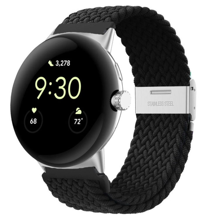 All-black woven nylon watch band with metal buckle, for 41mm smartwatch.