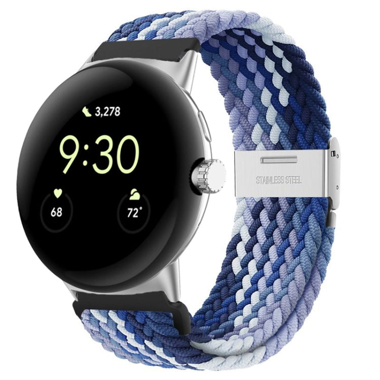Blue woven nylon watch band with metal buckle, for 41mm smartwatch.