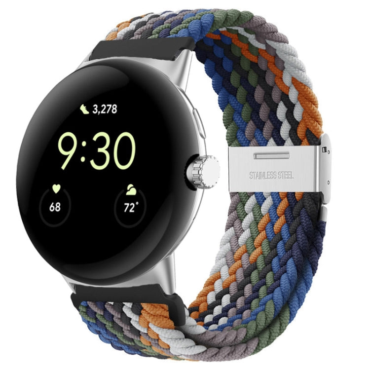 Rainbow woven nylon watch band with metal buckle, for 41mm smartwatch.