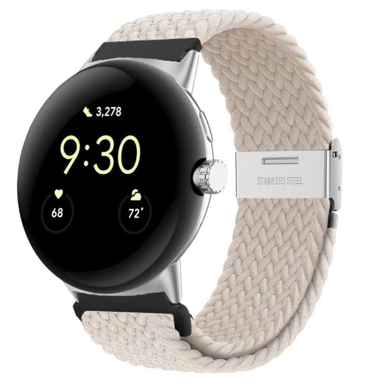 Light beige woven nylon watch band with metal buckle, for 41mm smartwatch.