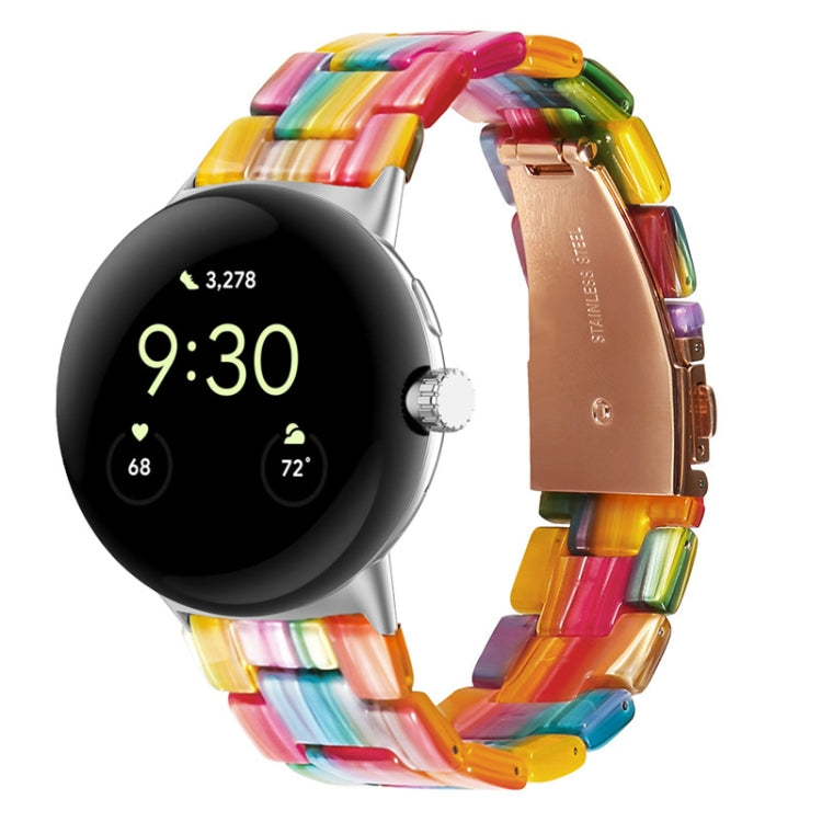 Three-beads resin watch band in multicolor striped style with gold clasp for 41mm Pixel Watch