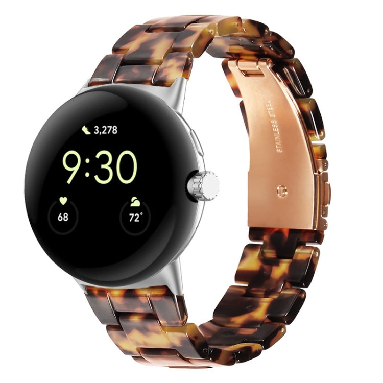 Three-beads resin watch band with tortoise/hawksbill pattern and gold clasp for 41mm Pixel Watch