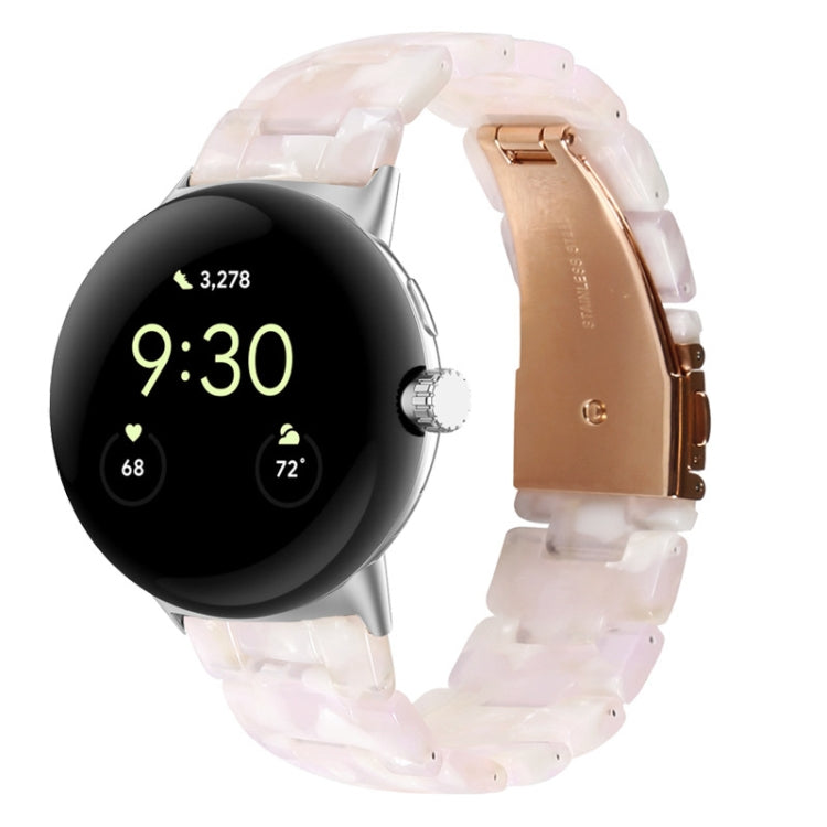 Three-beads resin watch band in pearl white translucent links with gold clasp for 41mm Pixel Watch