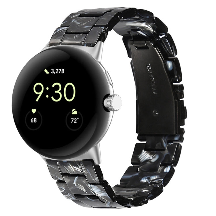Three-beads resin watch band in black with silver clasp for 41mm Pixel Watch