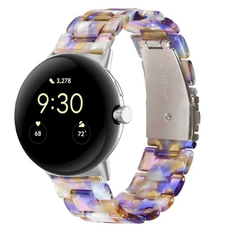 Three-beads resin watch band in transparent purple-tinted links with silver clasp for 41mm Pixel Watch