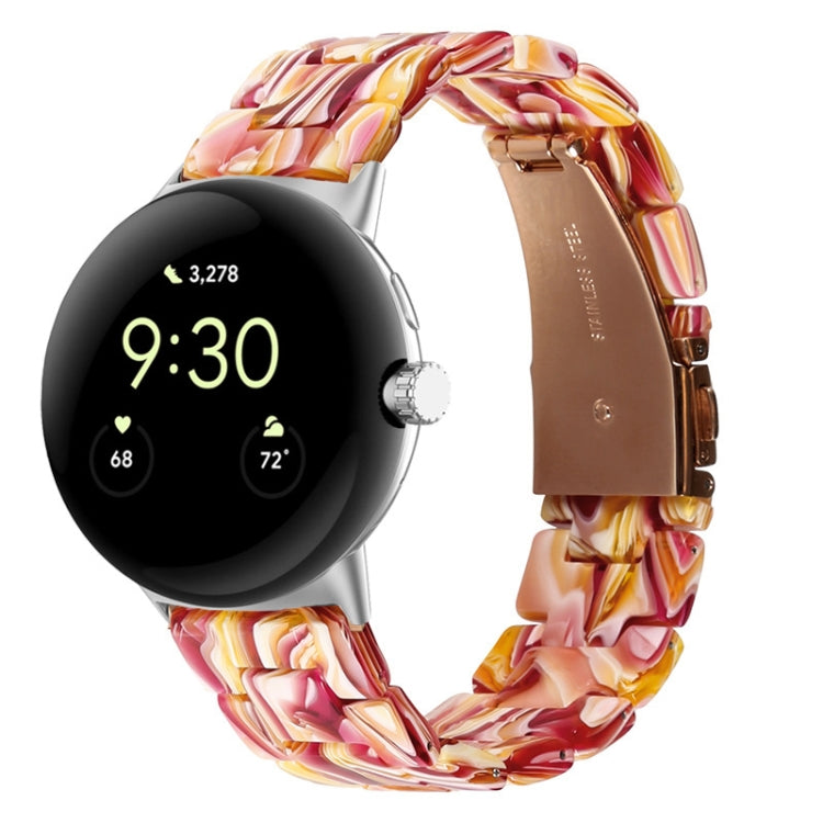 Three-beads resin watch band in red and yellow marbled pattern with gold clasp for 41mm Pixel Watch