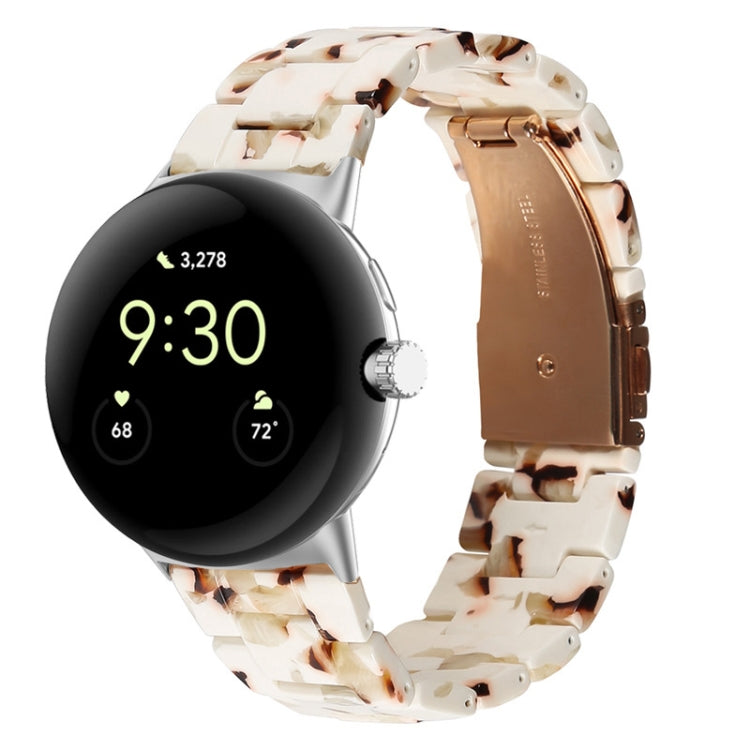 Three-beads resin watch band in cream and brown speckled pattern with gold clasp for 41mm Pixel Watch