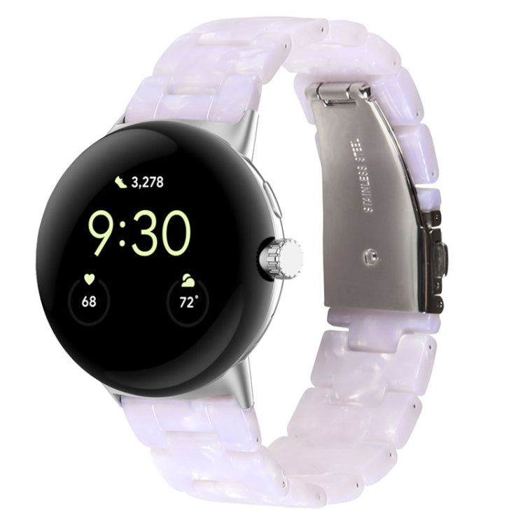 Three-beads resin watch band for 41mm Pixel Watch, white translucent link style.