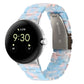 Three-beads resin watch band for 41mm Pixel Watch, light blue marble-like translucent links.