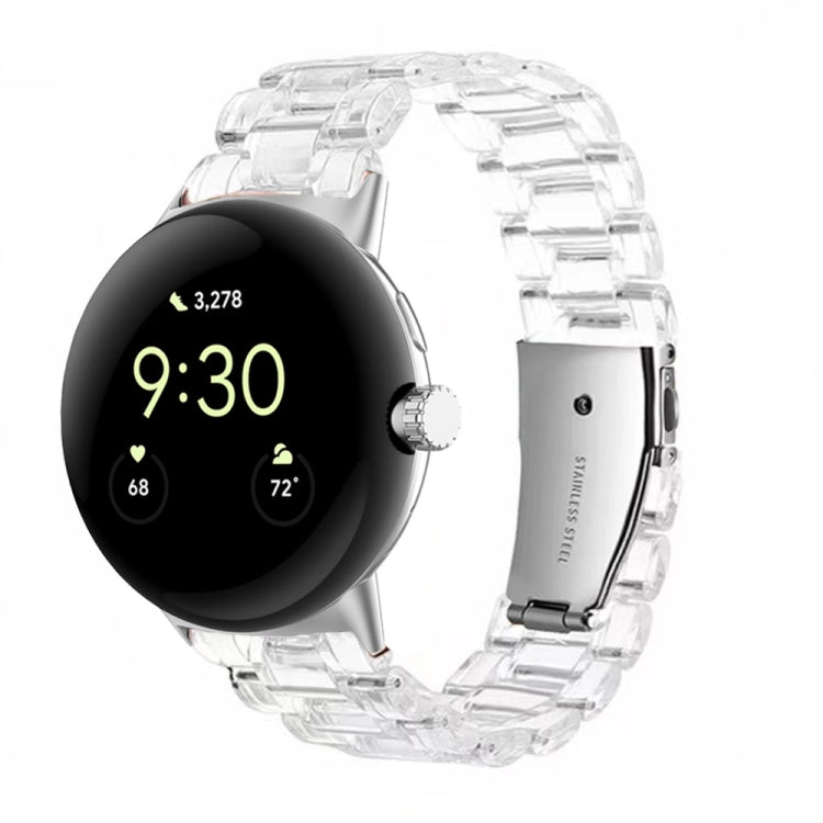 Three-beads resin watch band for 41mm Pixel Watch, clear translucent three-link style.