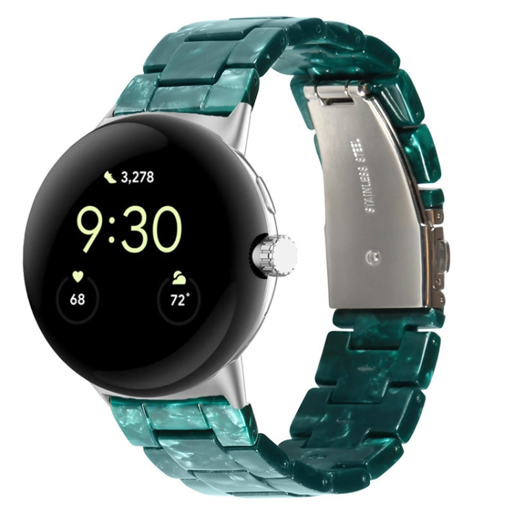 Three-beads resin watch band for 41mm Pixel Watch, deep teal translucent three-link style.
