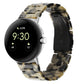 Three-beads resin watch band for 41mm Pixel Watch, beige and black mottled translucent links.