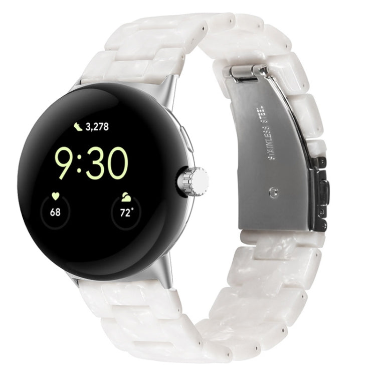 Three-beads resin watch band for 41mm Pixel Watch, white translucent three-link style.