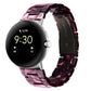 Three-bead resin watch band with marbled purple-pink links and metal watch connector.