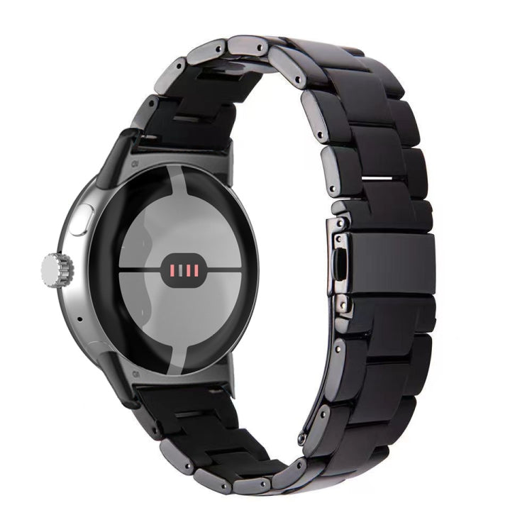 Three-bead resin watch band with matte black rectangular links and metal connector.