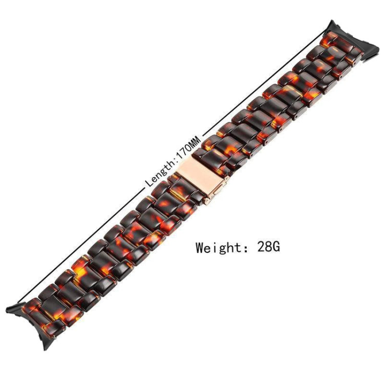 Three-bead resin watch band with amber-orange and black gradient rectangular links.
