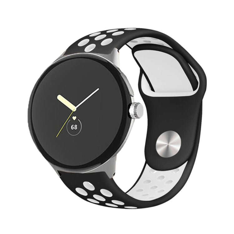 Two-color reverse buckle silicone watch band, black and white with paw-print perforations