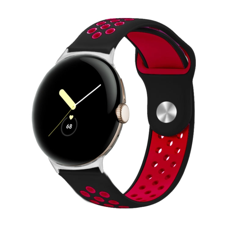 Two-color reverse buckle silicone watch band, black and red with paw-print accents