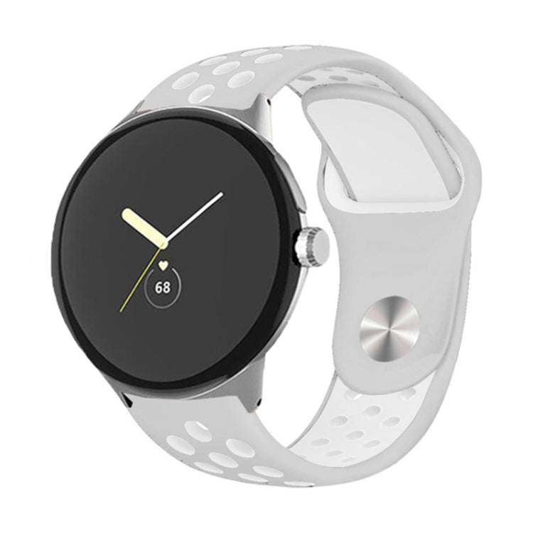 Two-color silicone watch band with reverse buckle, white and gray with paw print dots