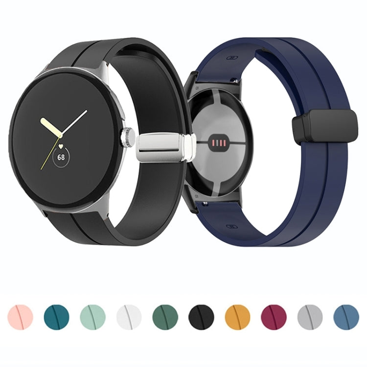 Two silicone watch bands: black and navy blue with folding buckle and silver clasp.
