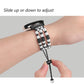 Pearl half bracelet watch band on wrist, black bead links with slider adjustment