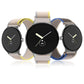 Set of loop nylon watch bands with connectors in light beige, blue, and black colors.