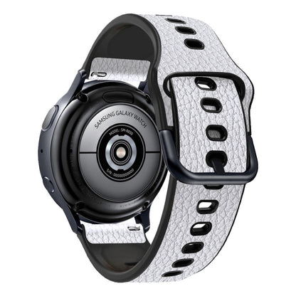 Universal TPU litchi-texture watch band with metal buckle, white and black, 20mm/22mm