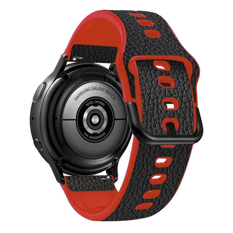 Universal TPU litchi-texture watch band with metal buckle, black and red, 20mm/22mm