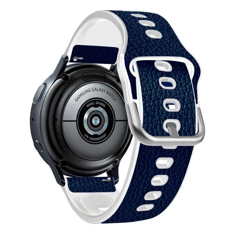Universal TPU litchi-texture watch band with metal buckle, blue and white, 20mm/22mm