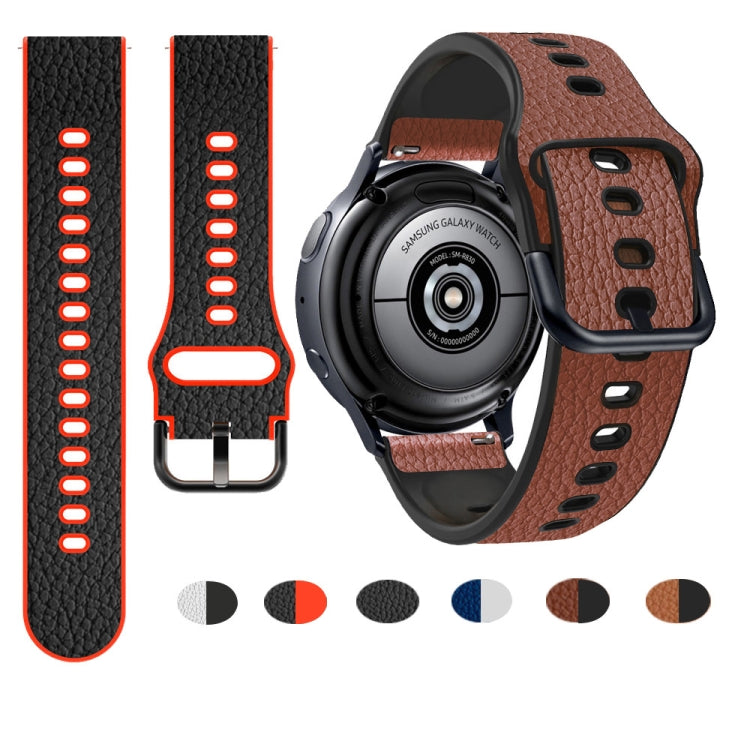 Universal litchi-texture TPU watch band color set with black buckle and perforated straps.
